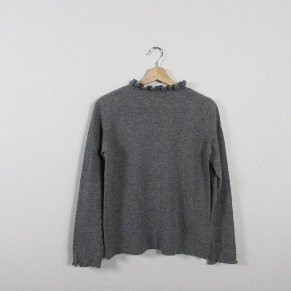 Club Monaco Womens Cashmere 100% Small Grey Ruffle Neck Sweater Top Luxury 180 - Picture 2 of 9